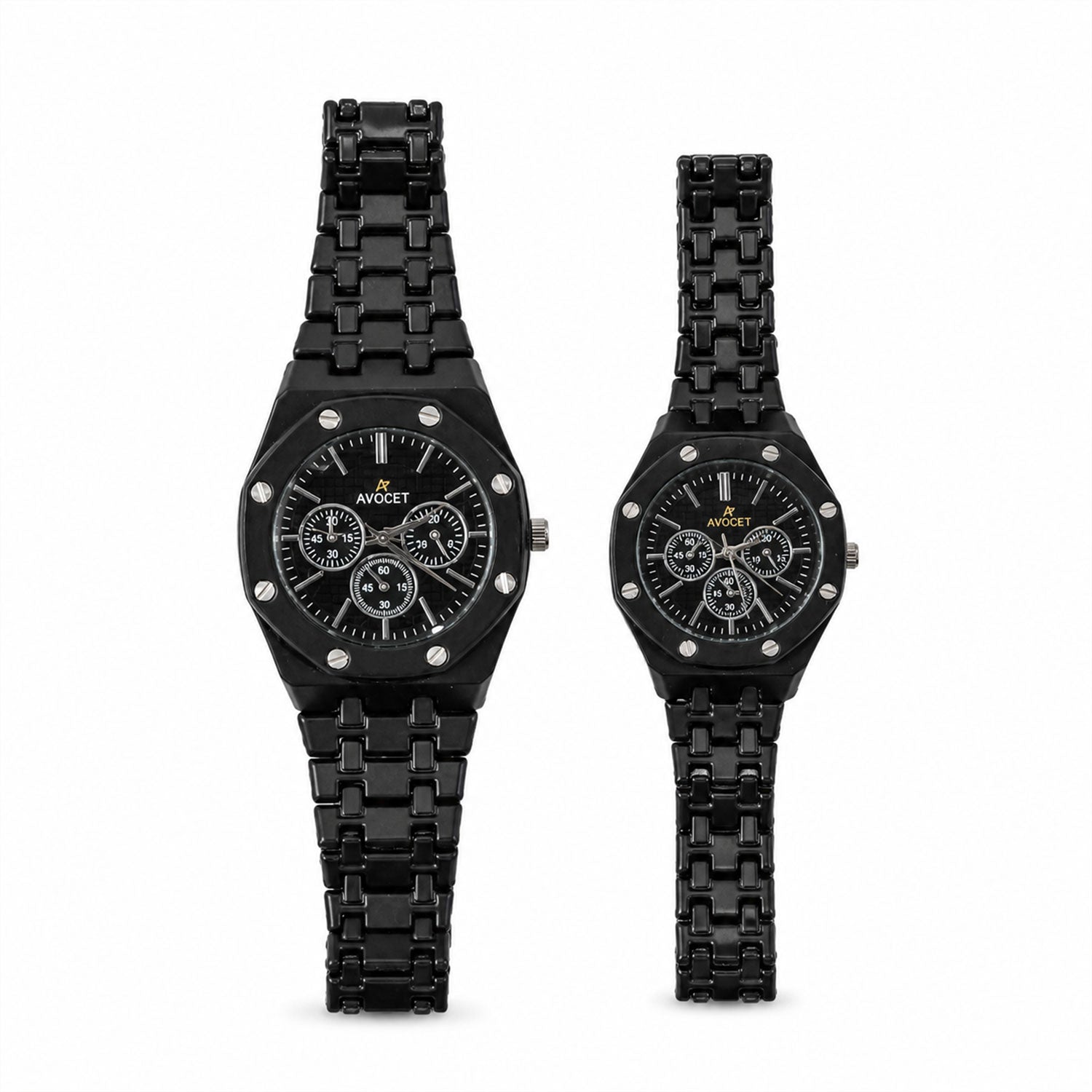 Black Dial Stainless Style Couple Watch Set with Matching Analog Design for Men Women