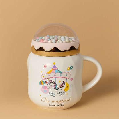 Unicorn Ceramic Mug with Decorative Dome Lid | Cute Pastel Coffee & Milk Cup for Kids, Girls & Gifting | Premium Quality Heat-Resistant Mug with 3D Bubble Dome Design | Ideal for Home, Office & Birthday Gifts | Pack of 1 (Unicorn Design)