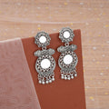 Oxidised Mirror Work Drop Earrings – Lightweight Ethnic Design