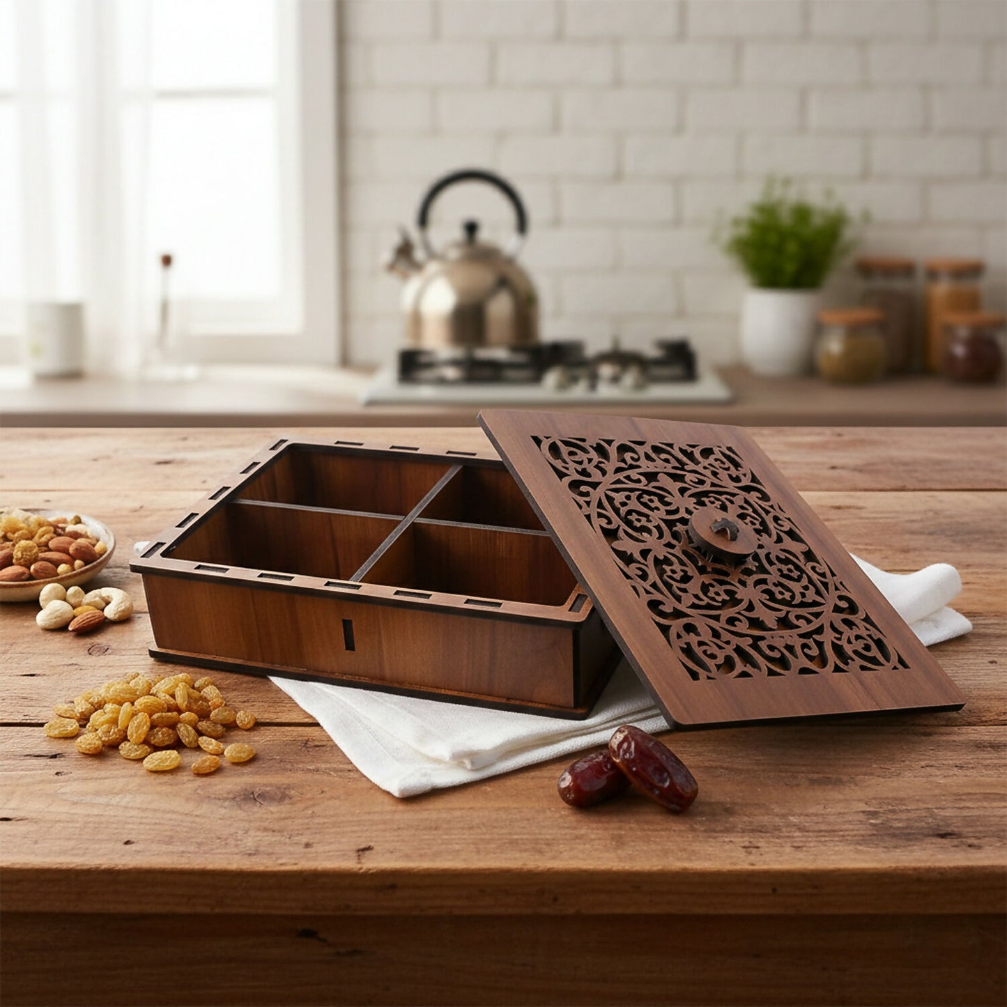 Premium Decorative Dry Fruit & Mukhwas Storage Box with 4 Compartments