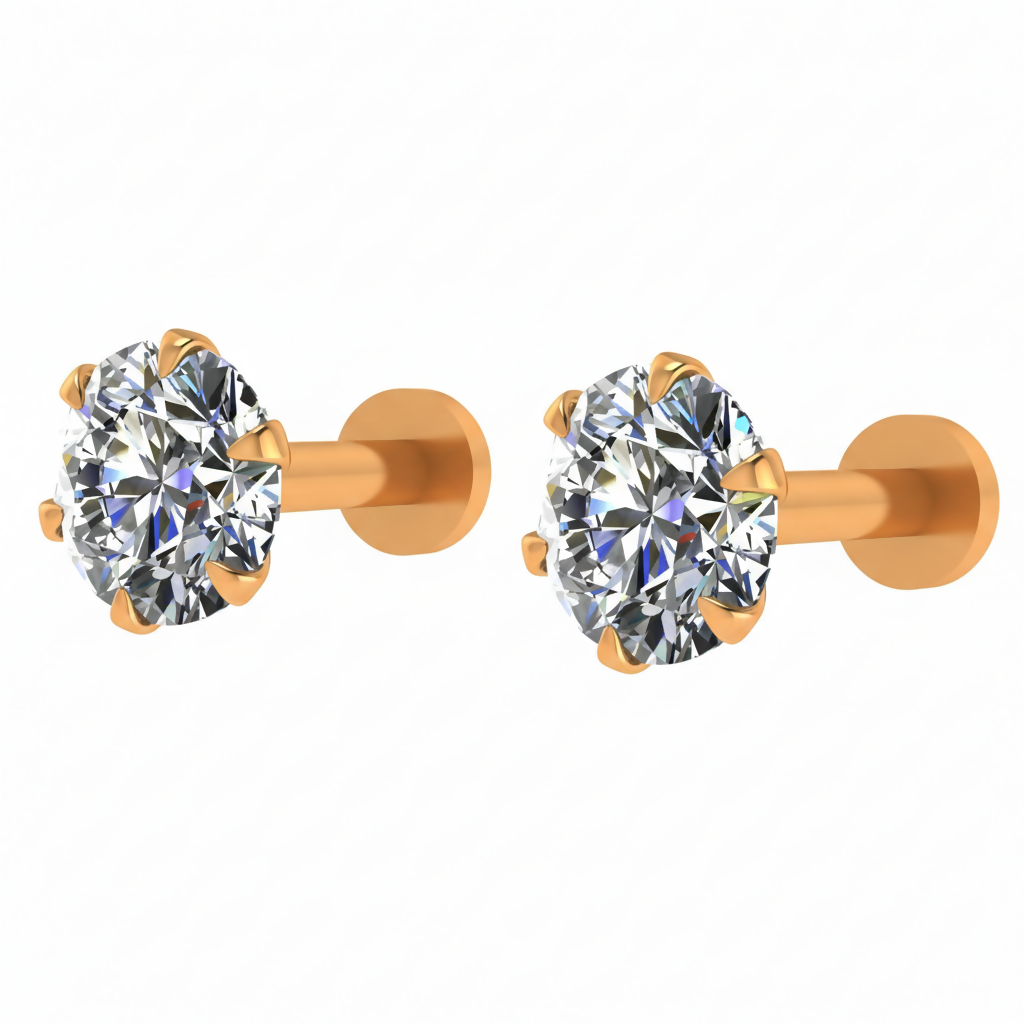 Gold plated AD Solitaire Flat Back Stud Earrings for women and girls Combo Pack of 2