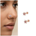 Ruby Red Flower Nosepin – Elegant Rose Gold Studs Pack of 2