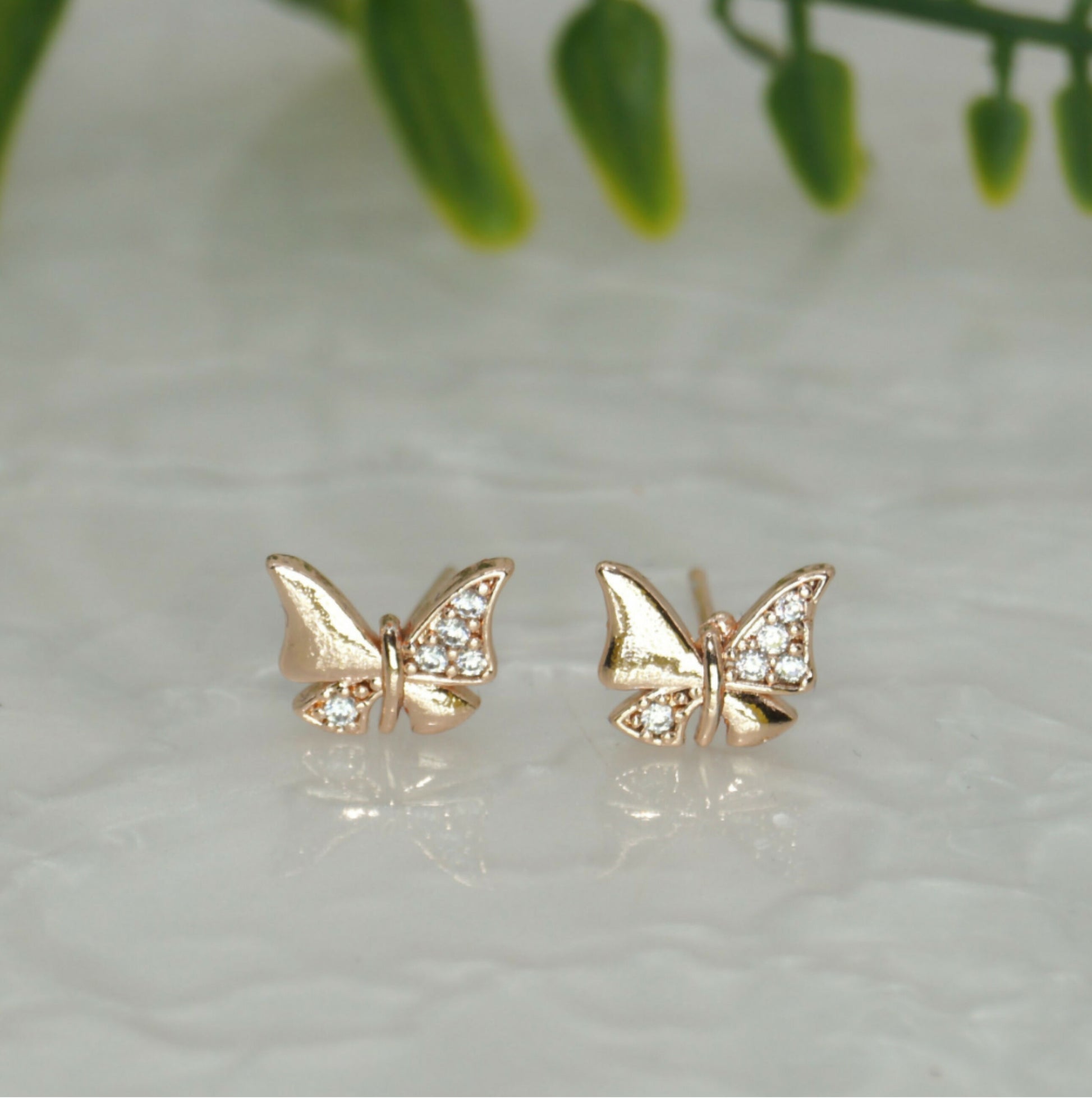 Rose Gold AD Butterfly Stud Earrings - Dainty & Minimalist Jewelry for women and girls