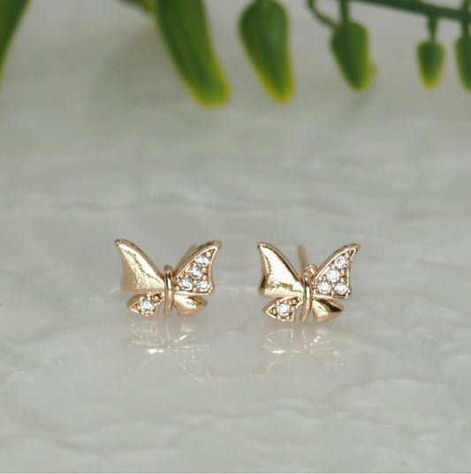 Rose Gold AD Butterfly Stud Earrings - Dainty & Minimalist Jewelry for women and girls
