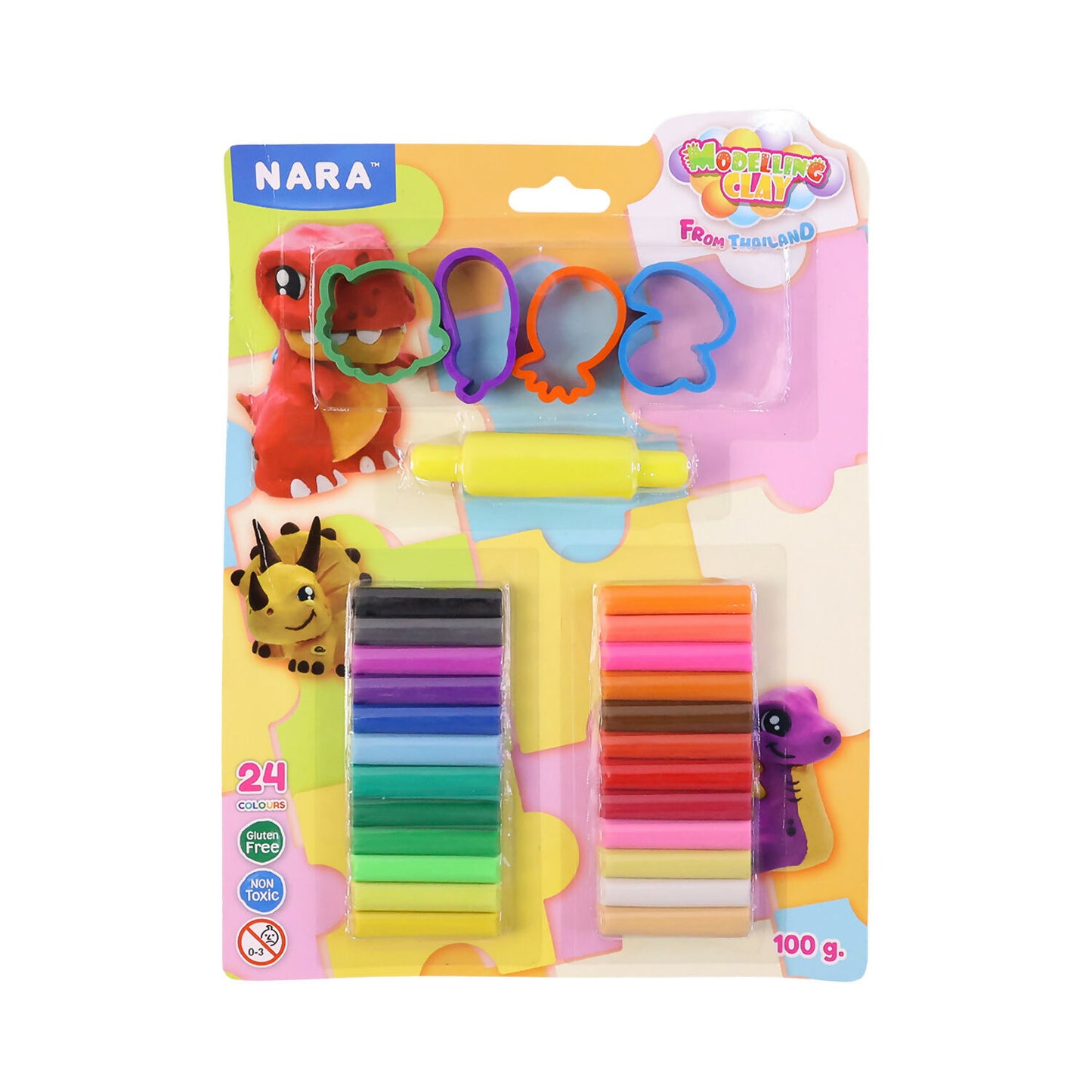 NARA Kids Creative Modelling Clay Set 24 Colors with Moulds & Roller Educational DIY Art & Craft Play Dough Kit (100Gm)
