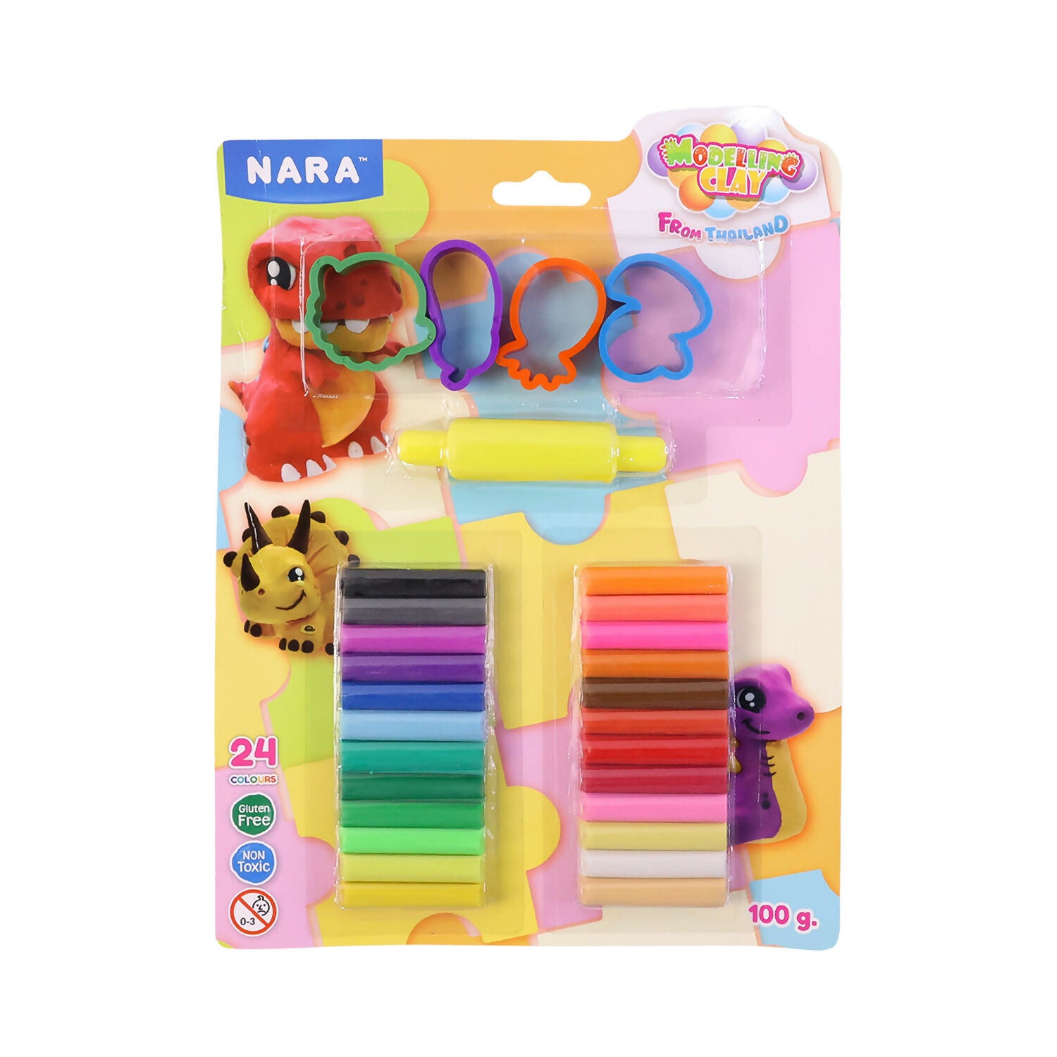 NARA Kids Creative Modelling Clay Set 24 Colors with Moulds & Roller Educational DIY Art & Craft Play Dough Kit (100Gm)