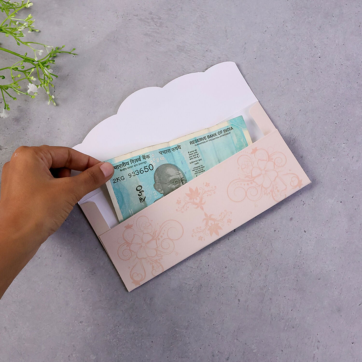 Elegant Floral Pattern A4 Size Money Gift Envelopes in Soft Peach Tone for Wedding, Festive & Cash Gifting – Pack of 10