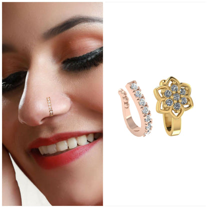 AD Pave Eternity Non-Piercing Nose Clip/Cuff (Gold) Combo Pack of 2