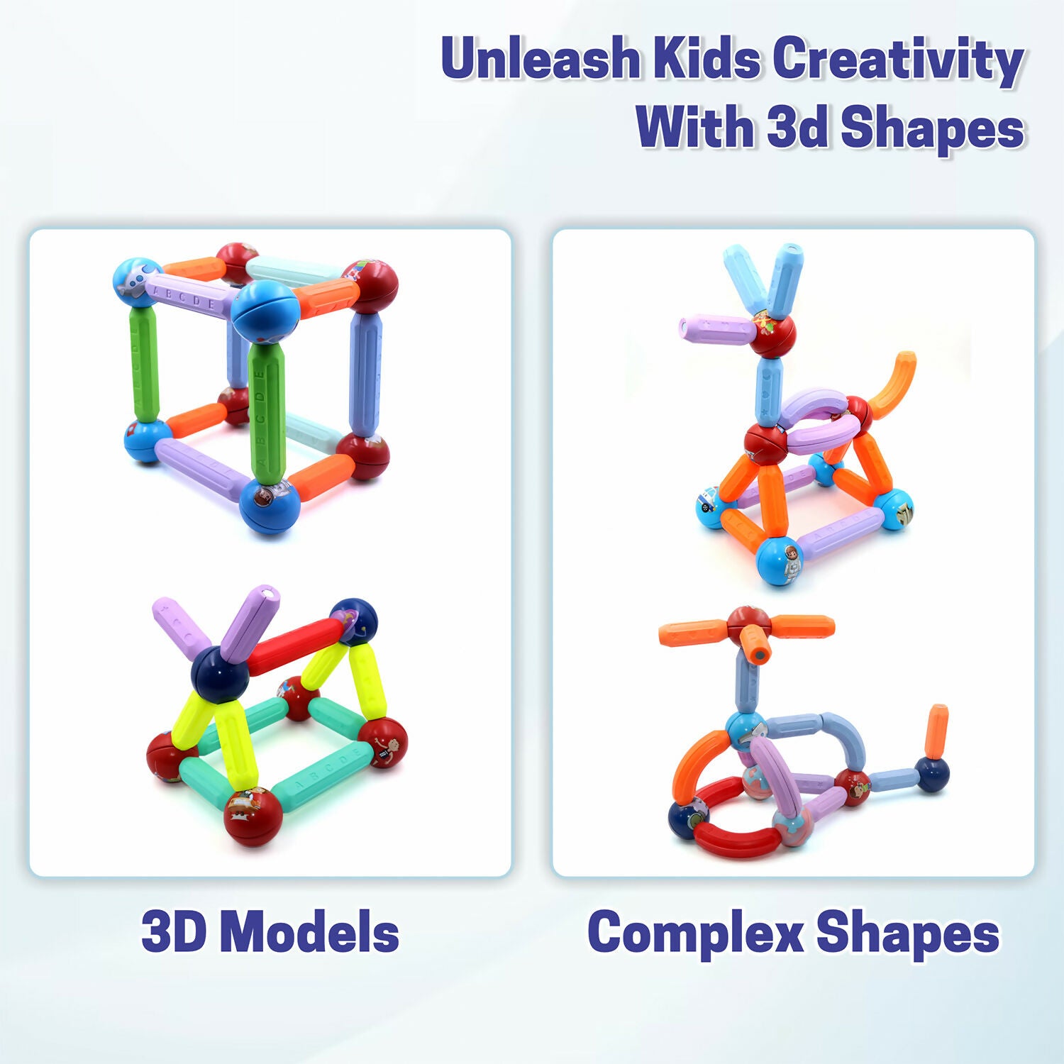 3D magnetic tiles placed on a play surface alongside marbles
