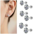 Silver Plated CZ Solitaire Flat Back Stud Earrings Combo Pack
