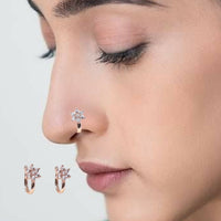 Silver Plated Non-Piercing CZ Flower/Star Nose Pin/Cuff Combo Pack of 2