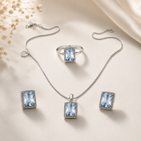 Silver-Plated Clear White Emerald-Cut CZ Solitaire Pendant, Earrings & Ring Combo Set (4-Piece Set)