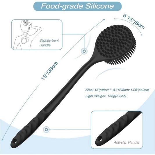 Long Handle Silicone Bath Brush for Body Cleaning & Massage
