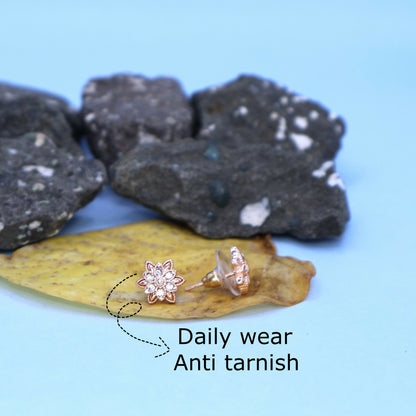 Rose Gold AD Stud Earrings for Women and girls | Floral Cluster Design