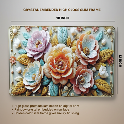 Premium 3D Floral Wall Art Panel – Luxury Golden Frame Home Decor