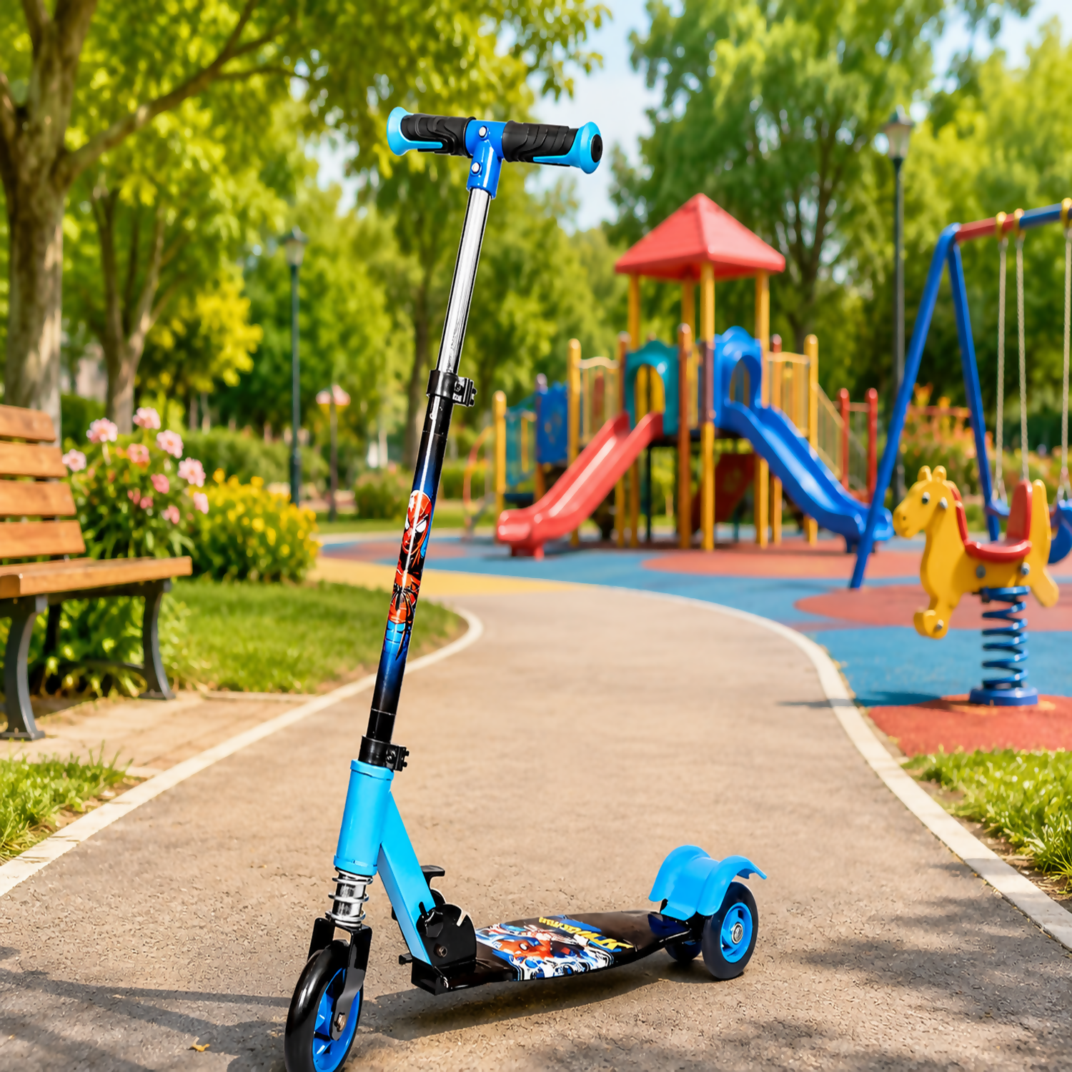 KIXY Kids 3 Wheel Foldable Scooter with Adjustable Height Handlebar