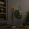 Luxury Double Sided Hanging Wall Clock with Bird Decor, Green Dial