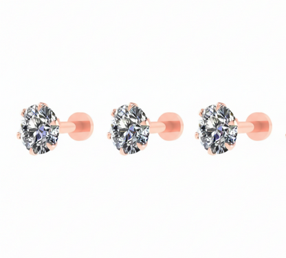 Set of three rose plated flat-back stud earrings for versatile ear stacking
