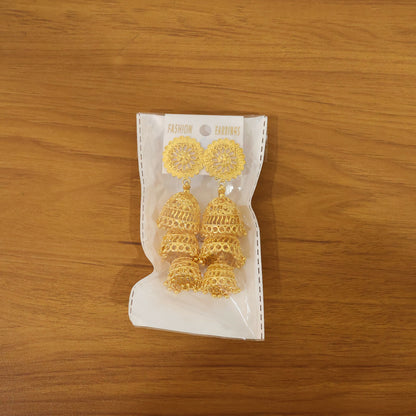 Traditional triple layer temple style jhumka earrings