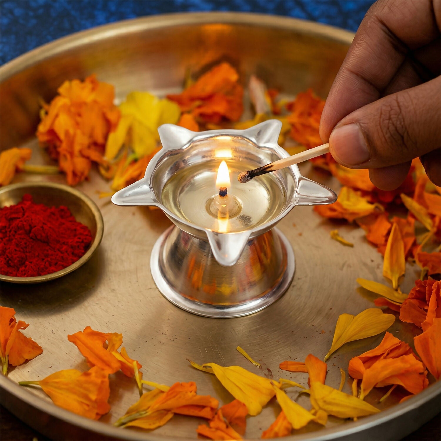 Silver Star Shaped Oil Diya Lamp for Pooja & Festival Decoration
