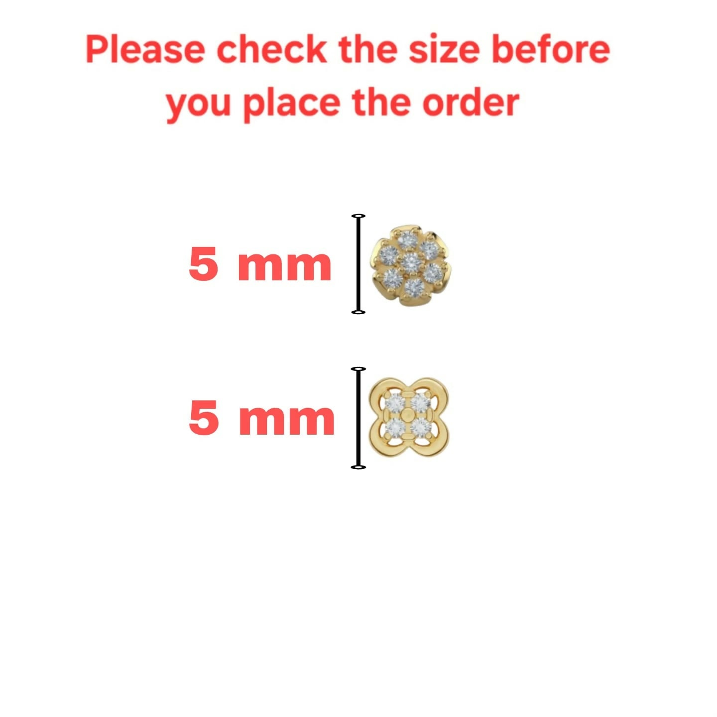 Gold plated clover nose stud with detailed cubic zirconia crystal design for nose piercing