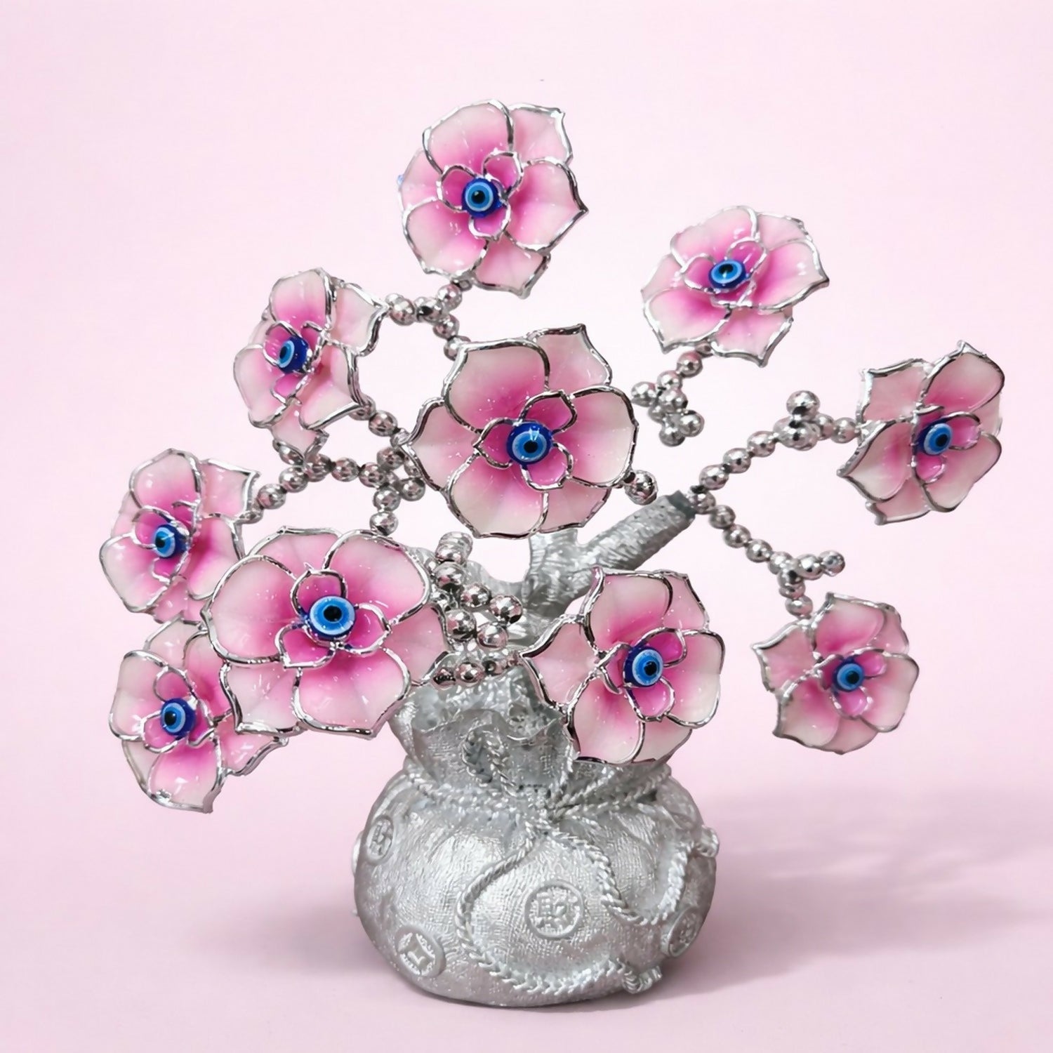 Pink Evil Eye Flower Tree Showpiece for Home Decor & Positive Energy