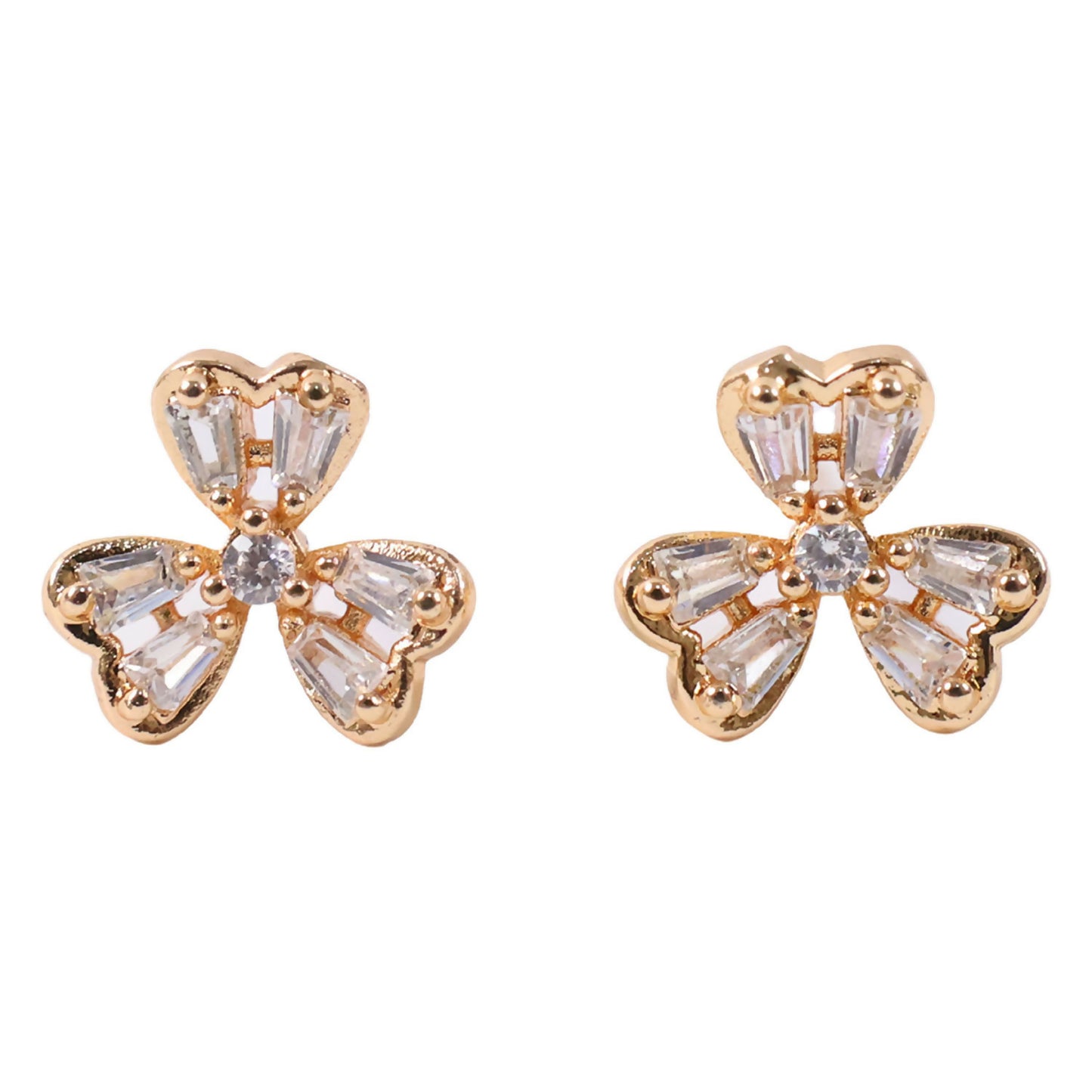 Detailed image showing sparkling CZ stones on floral stud earrings