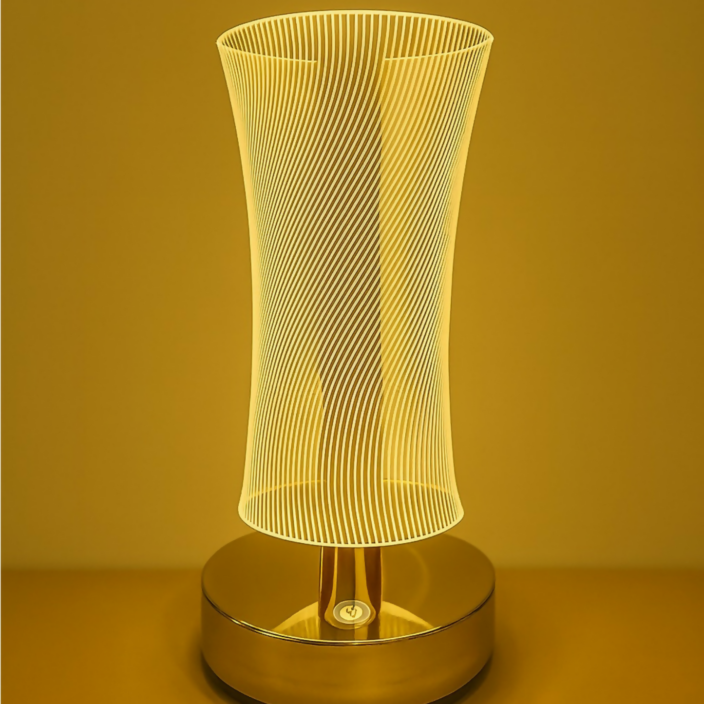 3D Illusion LED Table Lamp for Home Décor – Touch Sensor Golden LED Night Light with Acrylic Optical Panel | Modern Decorative Bedside Lamp for Bedroom, Living Room & Office | USB Rechargeable Ambient Light (Pack of 1)
