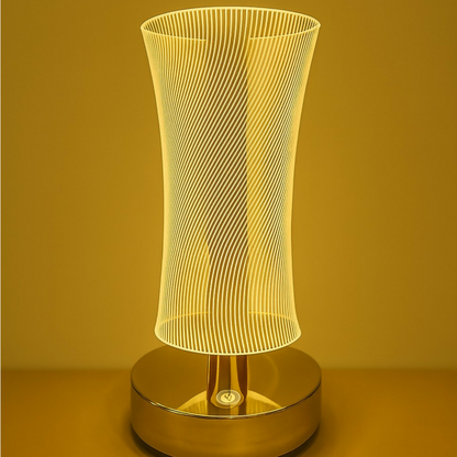 3D Illusion LED Table Lamp for Home Décor – Touch Sensor Golden LED Night Light with Acrylic Optical Panel | Modern Decorative Bedside Lamp for Bedroom, Living Room & Office | USB Rechargeable Ambient Light (Pack of 1)
