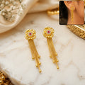 Gold 3D Blossom Dangle Earrings, Multi-Strand Mesh Chain Tassels &...