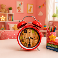 Vintage Twin Bell Alarm Clock with Wooden Dial for Table Decor (Random Color 1 PC)
