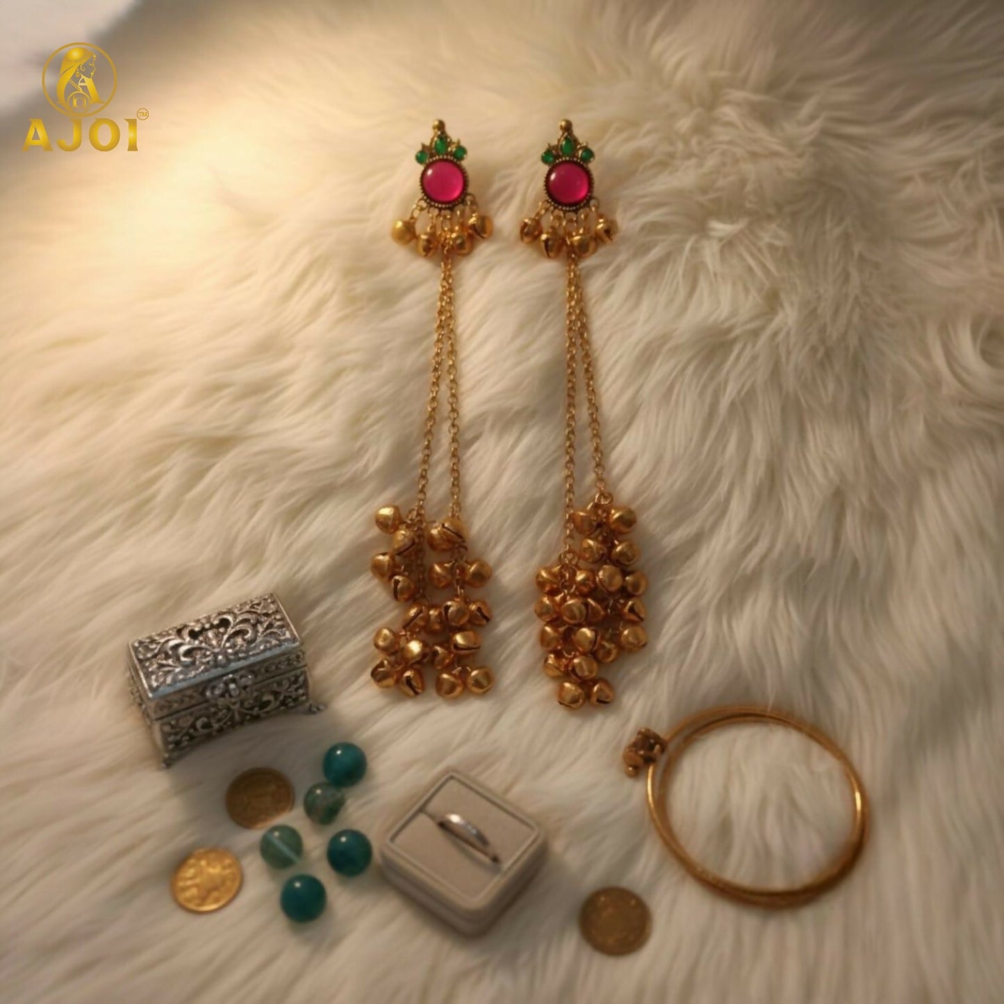 Regal Kashmiri Ghunghroo Danglers with Pink Chip Detailing