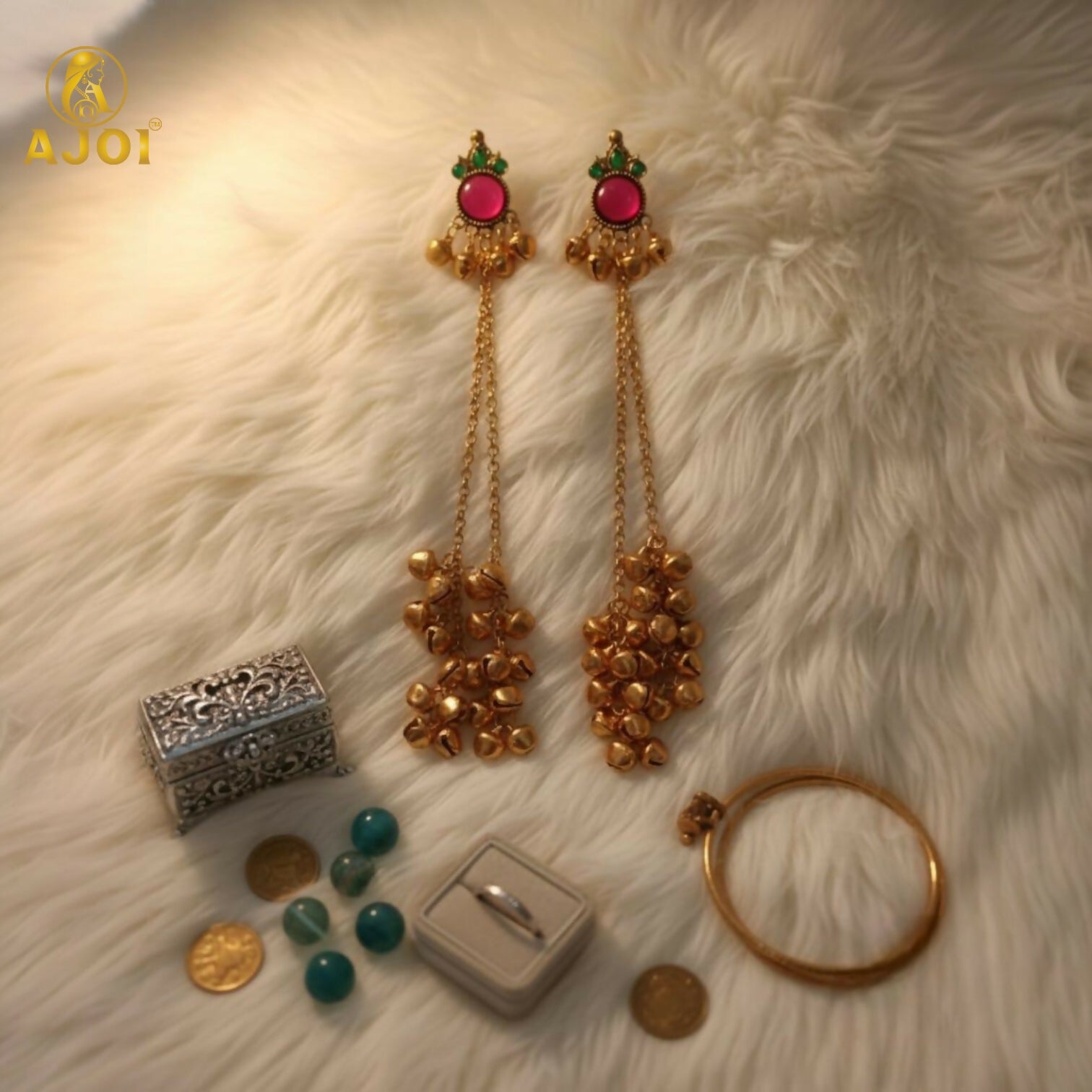 Regal Kashmiri Ghunghroo Danglers with Pink Chip Detailing