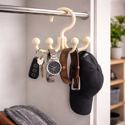 Multi hook hanger with keys, belts and caps organized