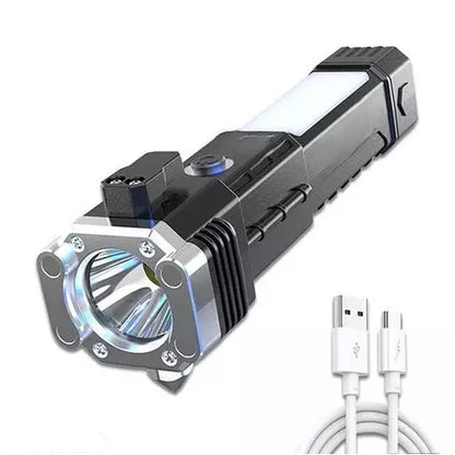 LED torch with emergency features and long-distance beam.