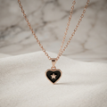 Rose Gold-Tone Heart Pendant Necklace with Black Inlay and Star Accent for Everyday