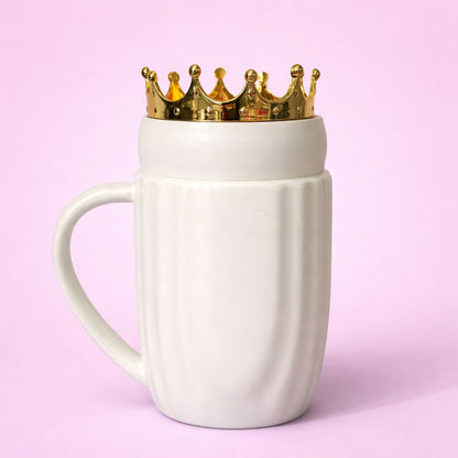 Royal Crown Lid Coffee Mug with Queen Design Ceramic Cup