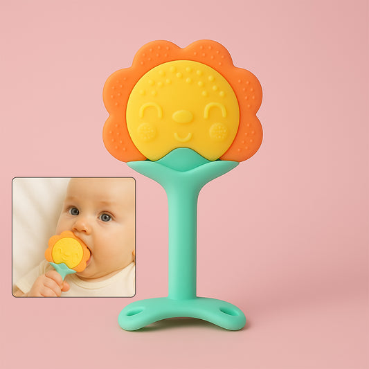 Baby Silicone Teether, Fruit Teether for Toddlers,100% Food Grade Silicone Teether, Non-Toxic & Latex Free Suitable for Kids Above 3 Months Sunflower, Moon Shape(1 Pc)