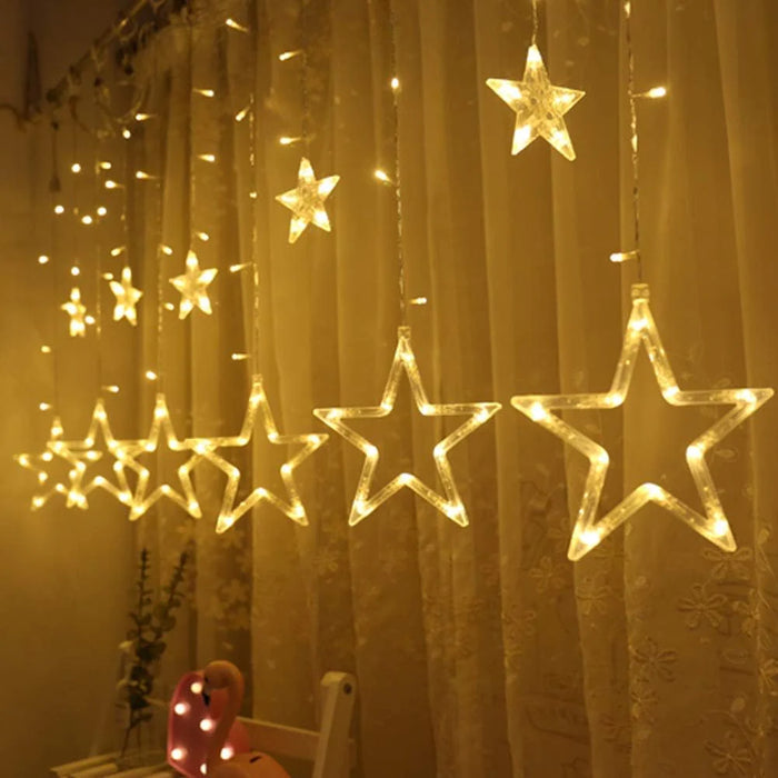 3385 12 Stars LED Curtain String Lights with 8 Flashing Modes for Home Decoration, Diwali & Wedding LED Christmas Light Indoor and Outdoor Light ,Festival Decoration  (Warm White)