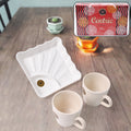 Ceramic Tea Cup Set – Includes Plastic Square Serving Platter