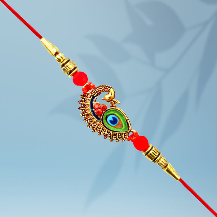 Golden Peacock And Feather Rakhi