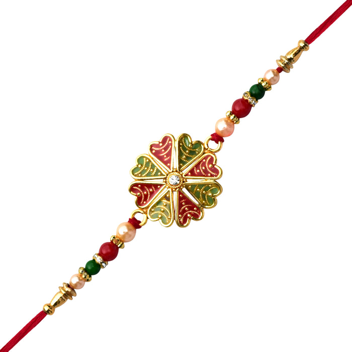 Red And Green Color Flower Rakhi