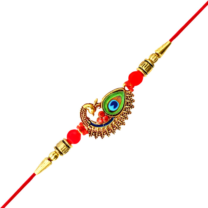 Golden Peacock And Feather Rakhi