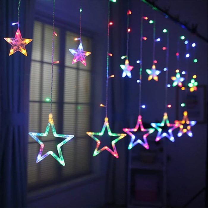12 Stars LED Curtain String Lights with 8 Flashing Modes for Home Decoration, Diwali & Wedding LED Christmas Light Indoor and Outdoor Light ,Festival Decoration (Multicolor)