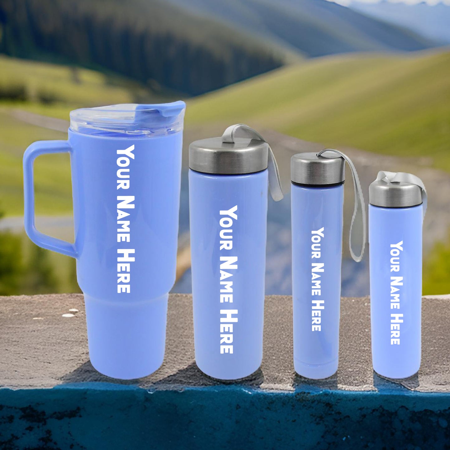 Customize Plastic Water Bottle 3 Different Size Bottle & 1 pc Tumbler With Straw (4 Pc Set)