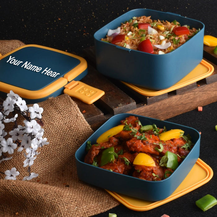 Customized BLUE DOUBLE-LAYER PORTABLE LUNCH BOX