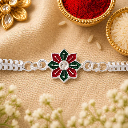 Silver Floral Rakhi Bracelet – Elegant Sibling Bond Symbol For Raksha bandhan