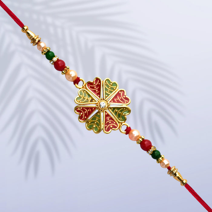 Red And Green Color Flower Rakhi