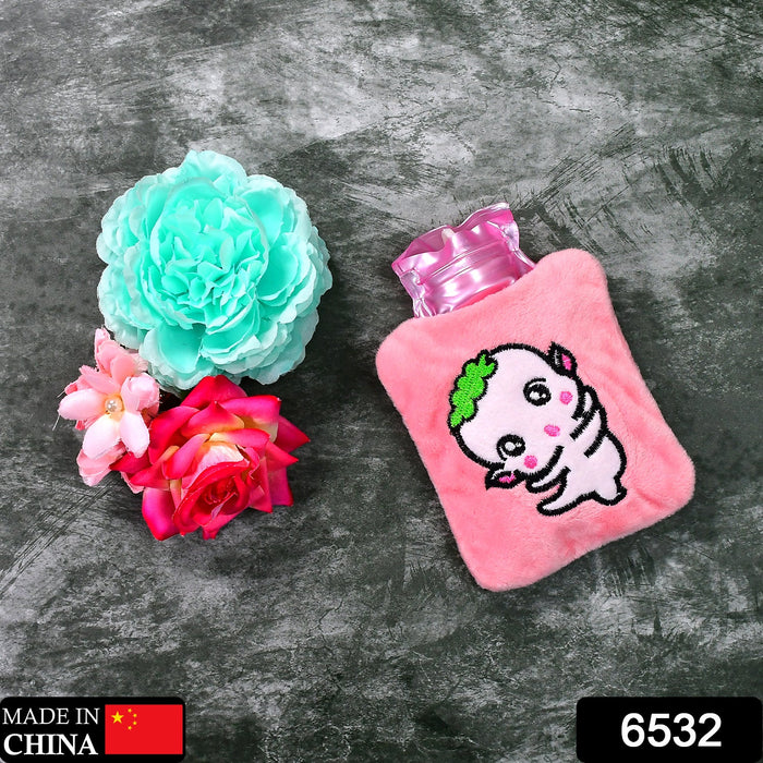6532 Pink Cartoon small Hot Water Bag with Cover for Pain Relief, Neck, Shoulder Pain and Hand, Feet Warmer, Menstrual Cramps.