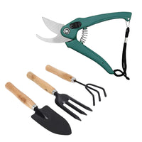 Gardening Tool Set 4 Pcs – Pruner Shears, Hand Cultivator, Trowel & Fork with Wooden Handle for Planting, Weeding, Pruning & Soil Maintenance, Farming Equipment & Essential Garden Kit